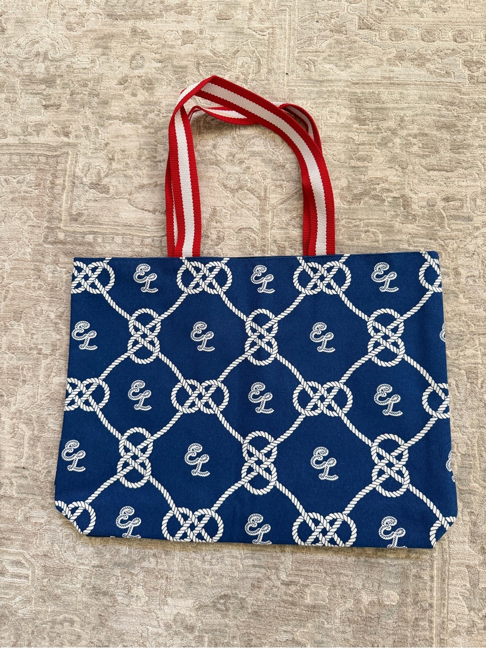 Estée Lauder Navy Nautical Rope Print Canvas Tote Bag